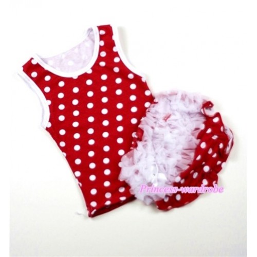 White Ruffles Hot Red White Polka Dot Panties Bloomers with Matching Minnie Dots Tank Top CM07 